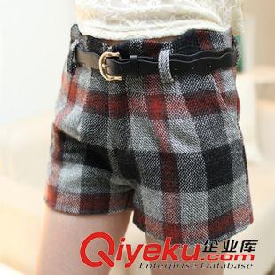 女褲 秋裝新款韓版大碼修身格子毛呢短褲 百搭闊腿褲時尚女士靴褲