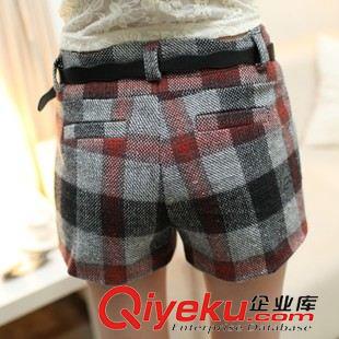 女褲 秋裝新款韓版大碼修身格子毛呢短褲 百搭闊腿褲時尚女士靴褲