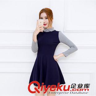 連衣裙 891#歐洲站秋裝新款歐美范時尚菱形拼色娃娃款顯瘦A字連衣裙
