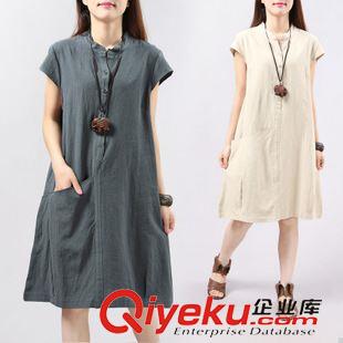 五月第2期 實拍8160# 夏季新款寬松優雅復古棉麻假兩件套不規則中長款連衣裙
