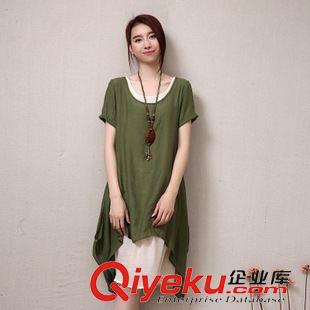 五月第2期 實拍8160# 夏季新款寬松優雅復古棉麻假兩件套不規則中長款連衣裙原始圖片2