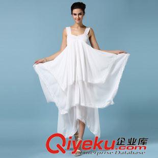 四月第9期 2015夏新款不規則收腰大擺飄逸無袖長裙 仙女裙蕾絲花邊連衣裙