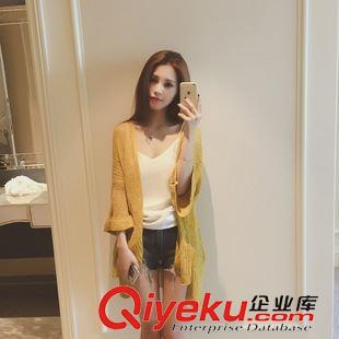 秋裝新款 8445#夏裝韓國新款純色荷葉邊袖寬松側(cè)開叉針織開衫女