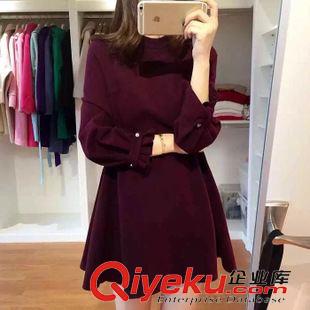 連衣裙 2015新款韓國女裝酒紅色連衣裙修身顯瘦裙子長袖打底A字裙潮原始圖片2