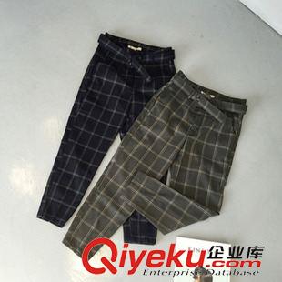 打底褲/休閑褲 2015秋季女裝新款復古英倫風彩線格子口袋百搭腰帶西裝休閑褲原始圖片2