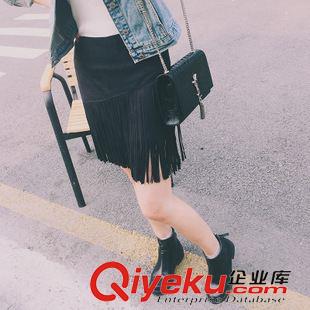 半身裙/短褲 8152#2015秋冬新品歐美百搭時尚顯瘦純色重工流蘇麂皮絨半身裙