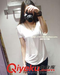 T恤、襯衫 diytopshop1:1 李海娜同款歐美范寬松基礎(chǔ)V領(lǐng)光板百搭純棉T恤女原始圖片2
