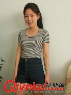 T恤、襯衫 米朵露臍T恤 高腰短款露臍上衣 夏季百搭復(fù)古緊身性感超短AA短袖
