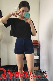 褲子 美國aa topshop高腰牛仔短褲女夏黑色高腰緊身顯瘦包臀彈力熱褲