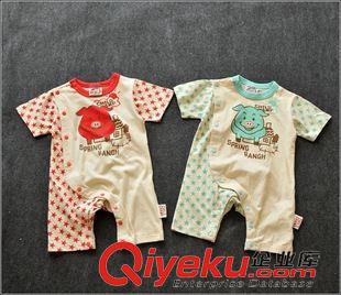 7月{dy}周 外貿(mào)原單純棉兒童連體衣純棉哈衣半袖平角爬服家居服碎花格子田園