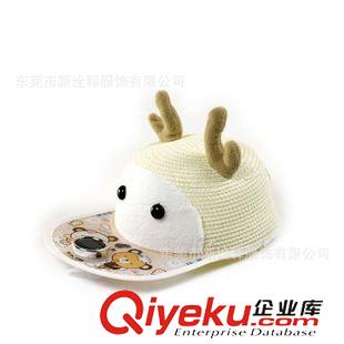 太陽能風扇帽 可愛羊角兒童帽子 卡通觸角兒童風扇帽子 夏季草編帶風扇帽子原始圖片3