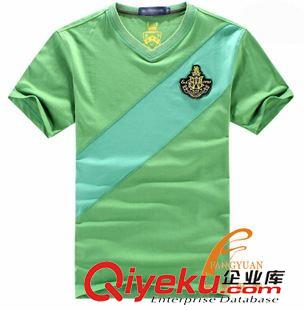 V領(lǐng)T恤 品牌男裝訂做來樣訂制 全棉T恤衫 拼色系列T恤衫定做 個(gè)性繡花T恤原始圖片3