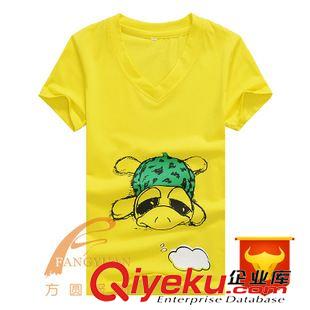未分類 黃色V領(lǐng)全棉吸汗男式體恤定做直銷廠家精梳棉短袖卡通T恤訂制logo