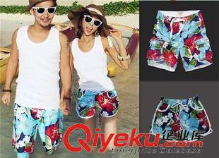 男式沙灘褲 芙蕾夢 夏季情侶沙灘褲速干休閑中褲寬松運動五分花褲潮原始圖片2