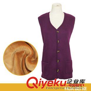 女式保暖背心 廠家批發2014冬季全棉純色拉鏈款加絨保暖無袖護背中老年女士馬甲