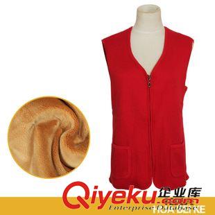 女式純棉背心 2014冬季全棉純色拉鏈款加絨保暖背心 無袖護背中老年女士馬甲原始圖片2