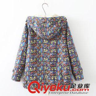 10.8 2015冬季新品文藝小清新碎花布牛仔加絨連帽外套原始圖片2