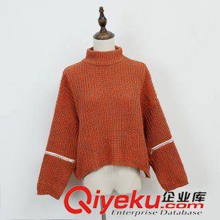 10.8 2015秋季女裝新款韓版半高領(lǐng)毛衣女套頭寬松拉鏈泡泡袖針織衫