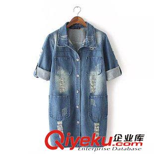 10.6 2015秋季新品韓版女裝東大門時(shí)尚中長款破洞個(gè)性牛仔外套女原始圖片2