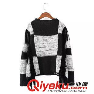 10.6 韓國東大門女裝 2015秋冬裝新品時尚寬松大格子流蘇套頭毛衣韓版原始圖片2