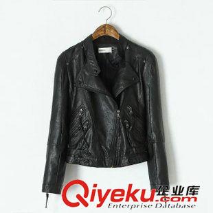 10.5 2015新款秋裝皮衣女短款修身外套 歐美時(shí)尚翻領(lǐng)女式機(jī)車皮夾克原始圖片2
