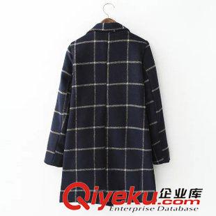 10.5 中長款毛呢外套女 2015秋裝新品西裝領(lǐng)雙排扣格子韓版毛呢大衣原始圖片3