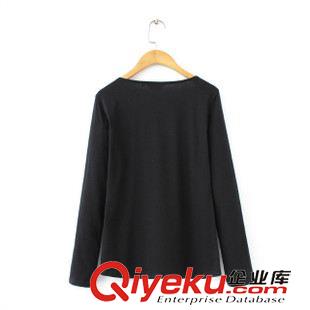 10.5 現(xiàn)貨批發(fā)2015秋裝新品歐美女裝 純色性感修身胸前系帶長(zhǎng)袖t恤原始圖片3