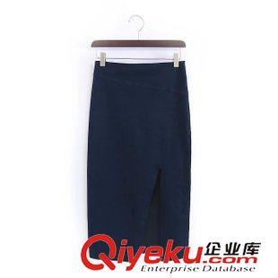 10.5 歐洲站 2015秋裝新品歐美女裝 高彈力下擺開叉中長半裙牛仔包臀裙原始圖片2
