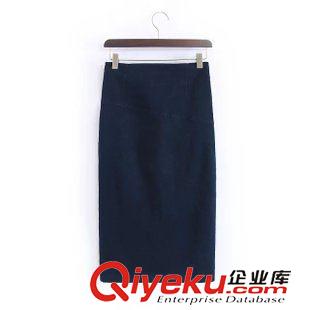10.5 歐洲站 2015秋裝新品歐美女裝 高彈力下擺開叉中長半裙牛仔包臀裙原始圖片3