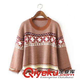 9.22 歐洲站 韓版時尚2015秋裝新品女裝 提花套頭短款針織毛衣批發(fā)原始圖片2