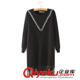 9.21 歐洲站 2015秋裝新品女裝 民族風(fēng)流蘇拼接套頭針織連衣裙原始圖片2