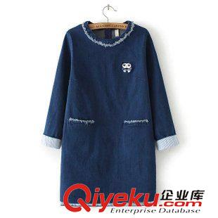 9.5-6 歐洲站2015秋裝新款歐美女裝 毛邊刺繡長袖牛仔連衣裙 A裙短裙原始圖片2