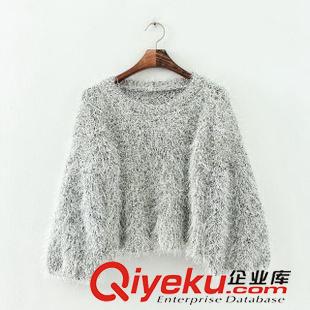 8.22-23 秋冬裝新款韓版女裝 超柔軟手感金絲線圓領(lǐng)馬海毛毛衣女 短款毛衣原始圖片2