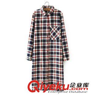 8.18 韓版文藝女裝一件代發(fā) 2015秋裝新款女士加長(zhǎng)款長(zhǎng)袖格子襯衫寬松原始圖片2