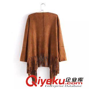8.18 2015秋裝新款歐美女裝薄外套批發(fā) 流蘇麂皮絨中長(zhǎng)款開衫外套原始圖片3