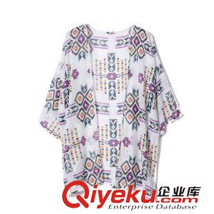 8.14 速賣通現(xiàn)貨批發(fā)歐美2015夏季新款女裝開衫 菱形格印花和服防曬衣原始圖片2
