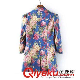 8.13 歐洲站 歐美2015秋裝新款女裝外套 印花修身中長款西裝女 批發(fā)原始圖片3