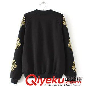 8.12 歐美時尚2015秋裝新款女裝上衣棒球服女 金線刺繡立領修身外套