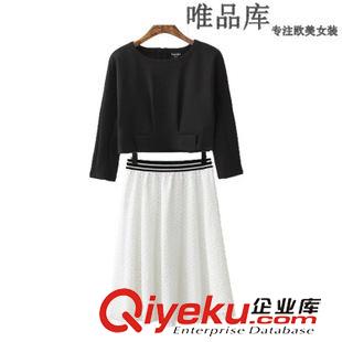 8.6 歐洲站套裝 歐美2015秋裝新款女裝 職業(yè)氣質(zhì)圓領上衣+鏤空半身裙