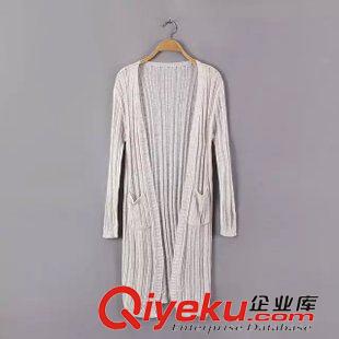 7.24 韓版潮2015秋裝新款女裝毛衣外套 褶皺花紗雙口袋長(zhǎng)款針織開衫原始圖片2