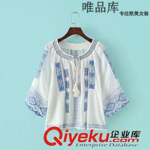 7.23 2015夏季新款女裝 dp精品復古名族風重工刺繡青花瓷繡花襯衫