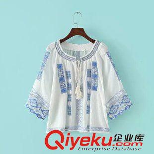 7.23 2015夏季新款女裝 dp精品復古名族風重工刺繡青花瓷繡花襯衫
