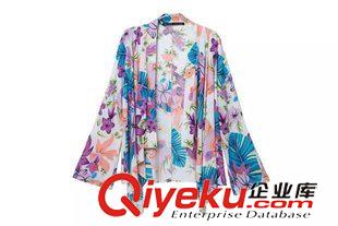 7.23 2015夏季新款歐美女裝 人棉印花披肩和服開衫 短款防曬衣