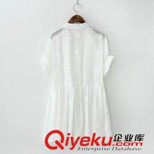 7.14 歐洲站2015夏季新款歐美女裝 刺繡鉤花蝙蝠袖娃娃衫 連衣裙兩件套原始圖片3