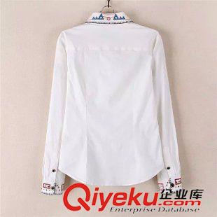 7.13 2015夏秋裝新款 韓版女裝 爆款清新百搭勾花刺繡白色襯衣長袖襯衫原始圖片3