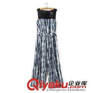 7.11-12 歐洲站 2015夏裝新款 歐美女裝 無袖雪紡拼接花條紋連體長褲原始圖片2