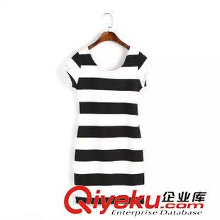 7.11-12 歐洲站 2015夏裝新款 歐美女裝 寬條紋后背倒三角式短袖連衣裙原始圖片3