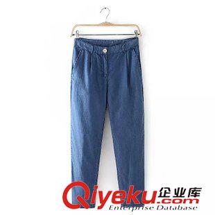 7.10 歐洲站 2015夏季新品 歐美女裝 純色牛仔天絲一?？鄣跻d長(zhǎng)褲原始圖片2