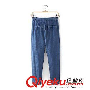 7.10 歐洲站 2015夏季新品 歐美女裝 純色牛仔天絲一?？鄣跻d長(zhǎng)褲原始圖片3