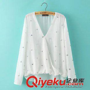7.9 速賣通貨源 2015夏季新款 歐美女裝 雪紡套頭亮片V領(lǐng)長(zhǎng)袖襯衫原始圖片2